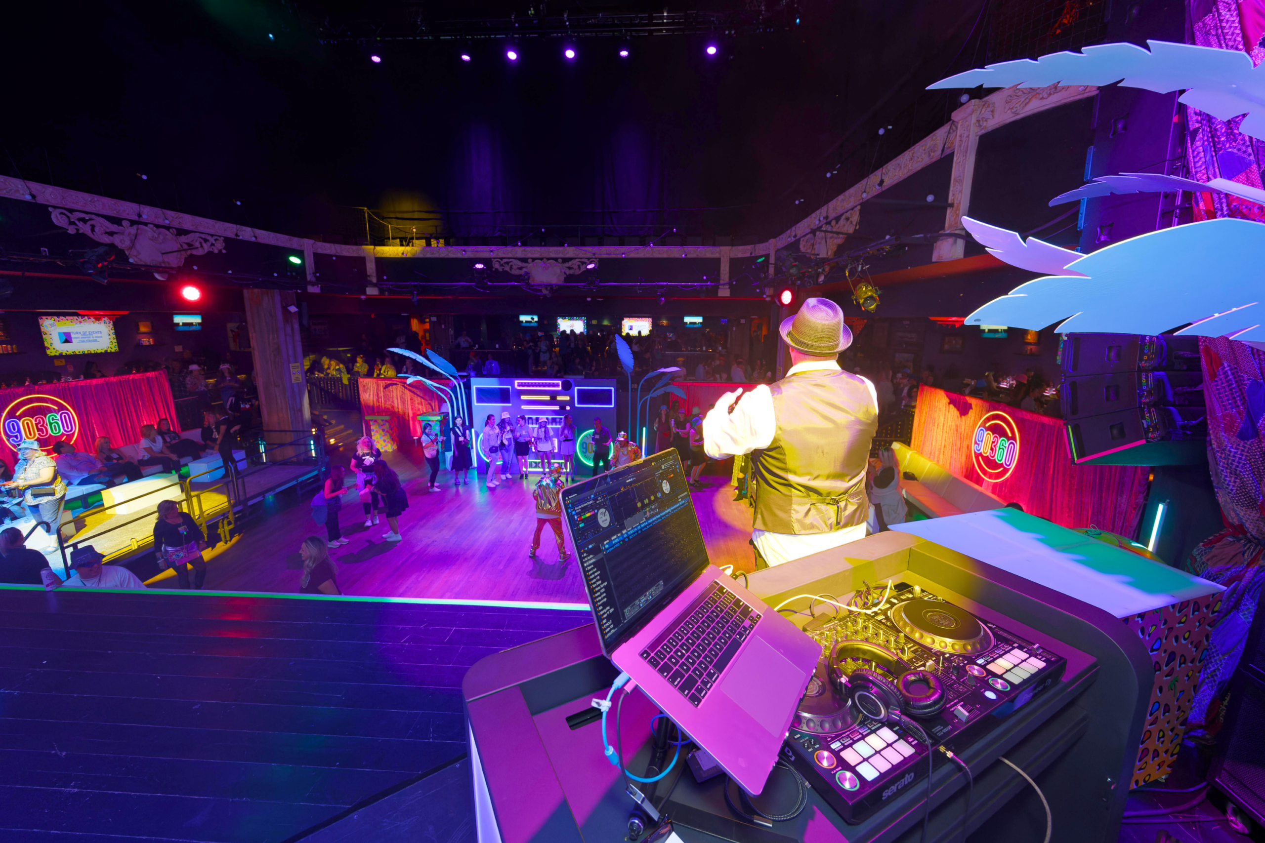 Production and styling for an event. DJ overlooking a dance floor