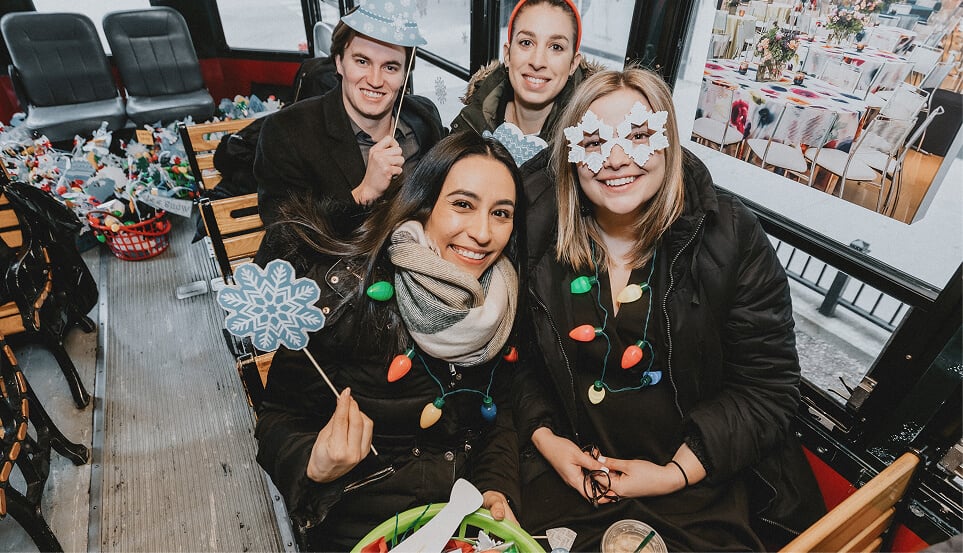 Group of people with winter themed items