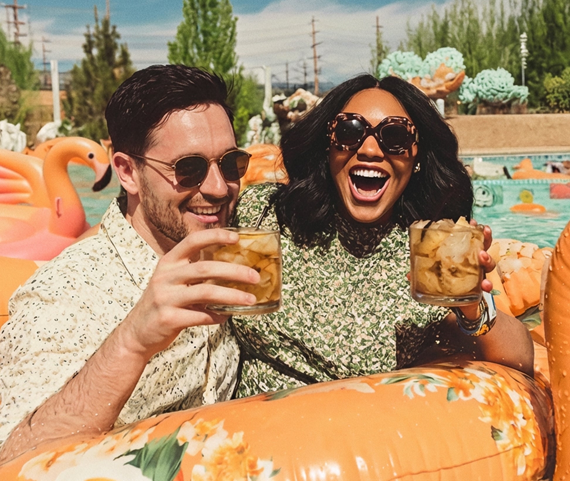 Drinking in clothing in a pool