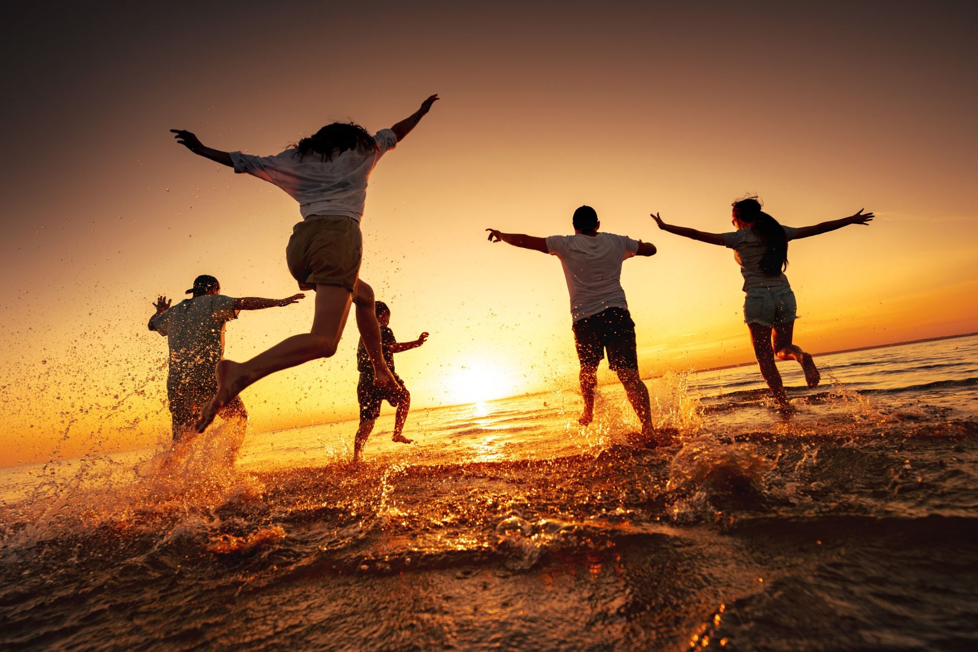group at beach in water